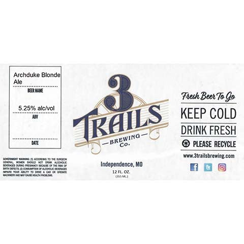 3 Trails Archduke Blonde Ale by 3 Trails Brewing Co, beer label