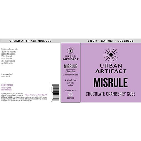 Urban Artifact Misrule Gose Ale by Urban Artifact, beer label
