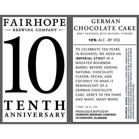 Fairhope German Chocolate Cake by Fairhope Brewing Co, beer label