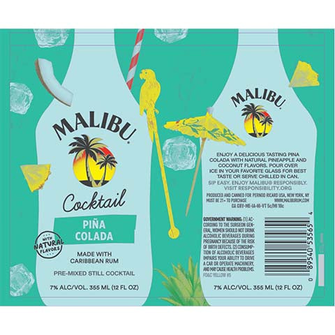 Malibu Pina Colada by Malibu, beer label