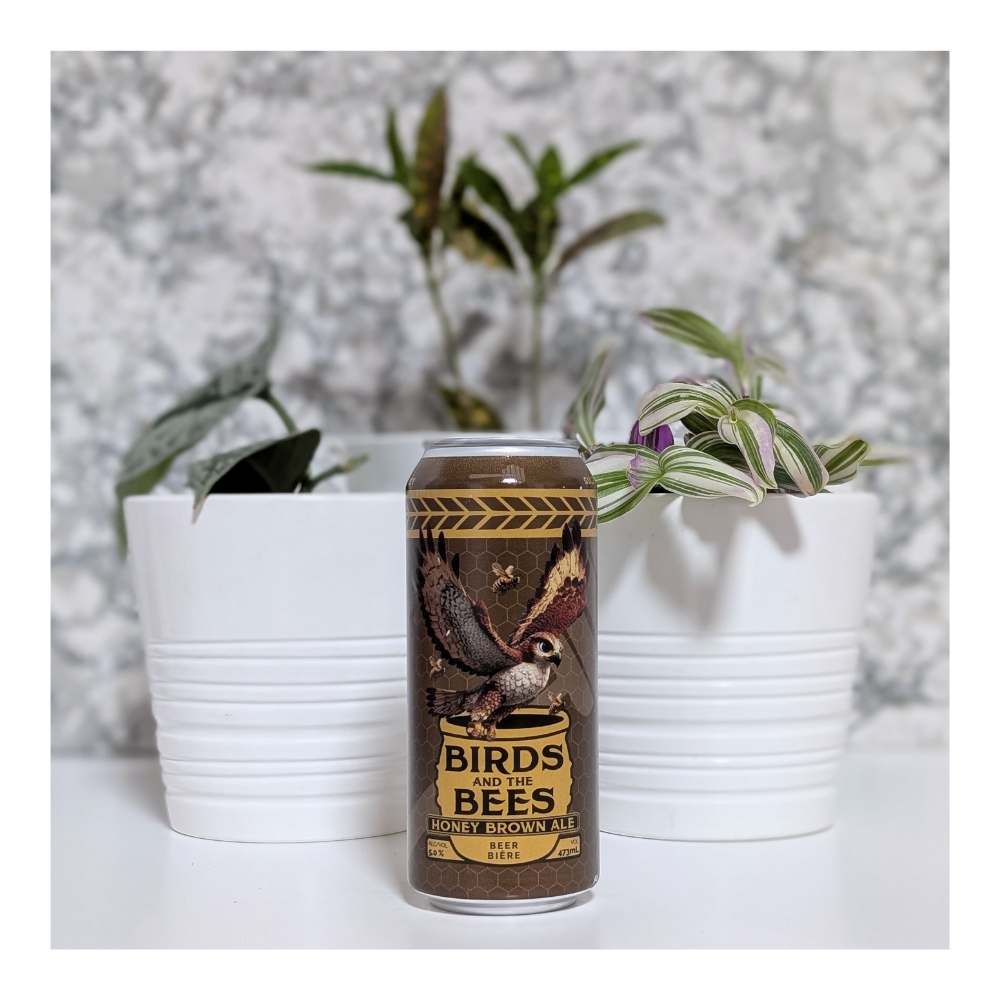 Birds and the Bees Honey Brown Ale by Hawk Tail Brewery, beer label