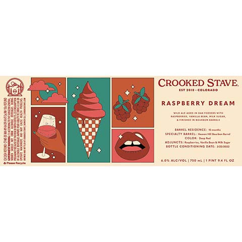 Crooked Stave Raspberry Dream Wild Ale by Crooked Stave Artisan Beer Project, beer label