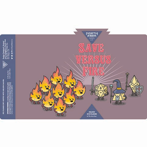 North Park Save Versus Fire Nelson Rye Pilsner by North Park Beer Co., beer label