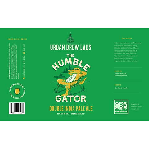 Urban Brew Labs The Humble Gator DIPA by Urban Brew Labs, beer label