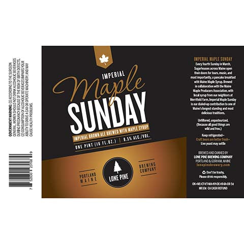 Lone Pine Imperial Maple Sunday Imperial Brown Ale by Lone Pine Brewing Company, beer label