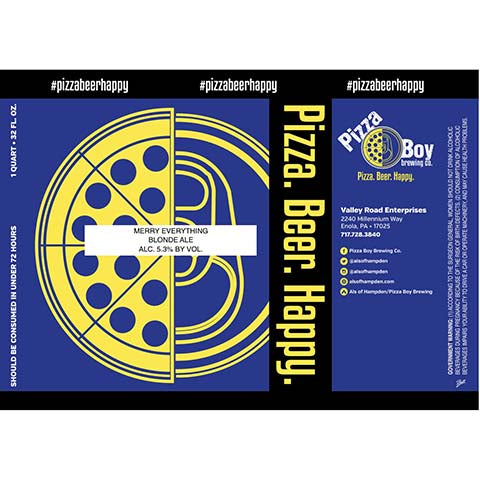 Pizza Boy Merry Everything Blonde Ale by Pizza Boy Brewing Co, beer label