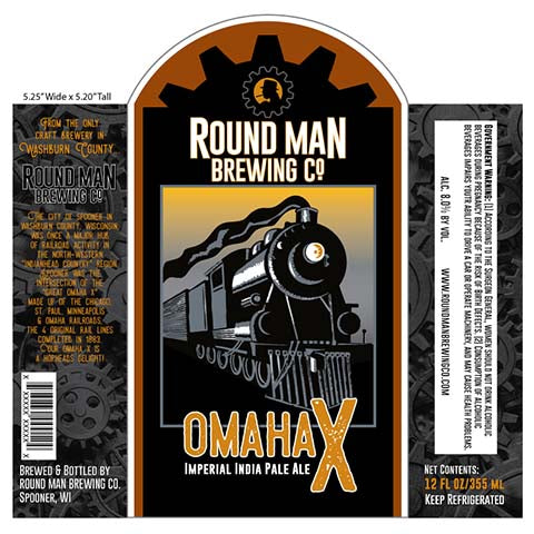 Round Man Omaha X Imperial IPA by Round Man Brewing Co., beer label