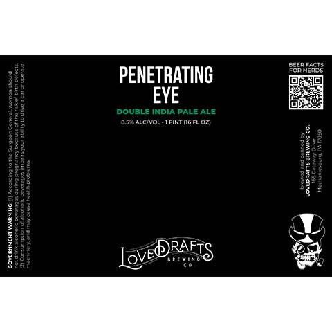 Lovedrafts Penetrating Eye Double IPA by Lovedrafts Brewing Co., beer label