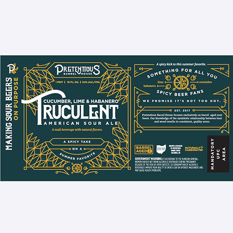 Pretentious Barrel Cucumber, Lime & Habanero Truculent American Sour Ale by Pretentious Barrel House, beer label