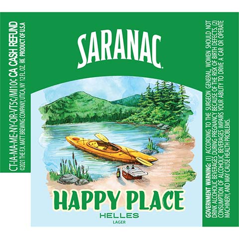 Saranac Happy Place Helles Lager by The F.X. Matt Brewing Company, beer label
