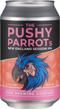 The Pushy Parrots by Pine Brewing Company, beer label