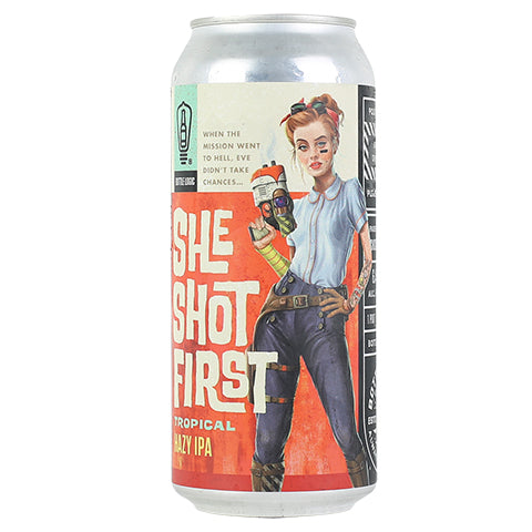 Bottle Logic She Shot First Hazy IPA by Bottle Logic Brewing, beer label