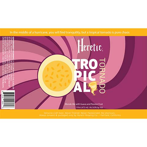 Heretic Tornado Tropical Blonde Ale by Heretic Brewing Company, beer label