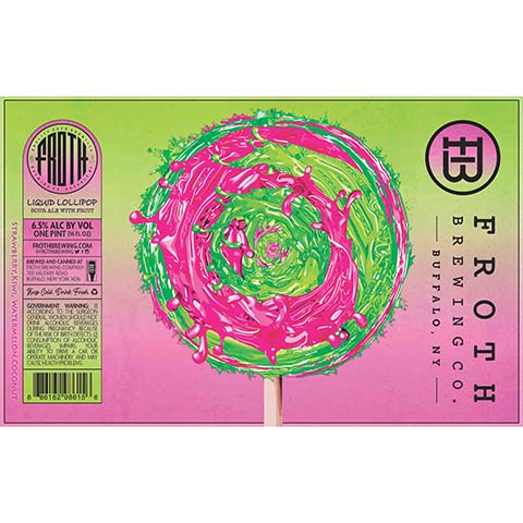 Froth Liquid Lollipop Sour Ale (Strawberry, Kiwi, Watermelon, Coconut) by Froth Craft Brewery, beer label