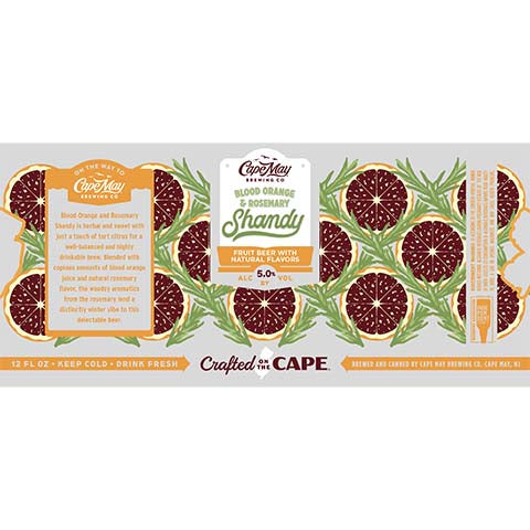 Cape May Blood Orange & Rosemary Shandy by Cape May Brewing Company, beer label