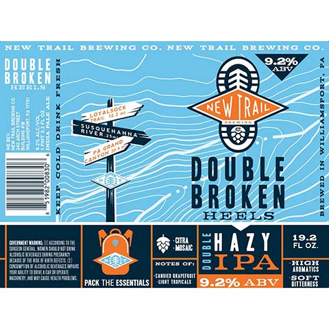 New Trail Double Broken Heels Double Hazy IPA by New Trail Brewing Company, beer label