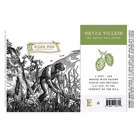 Elder Pine Oryza Villein Dry Hopped Rice Saison Ale by Elder Pine Brewing & Blending Co., beer label