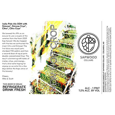 Sapwood Cellars New Hop Crop IPA by Sapwood Cellars, beer label