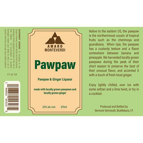 Vermont Amaro Monteverdi Pawpaw Liqueur by Vermont Vermouth, beer label
