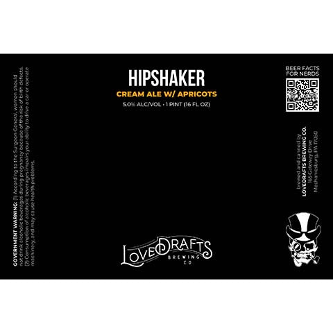 Lovedrafts Hipshaker Cream Ale by Lovedrafts Brewing Co., beer label