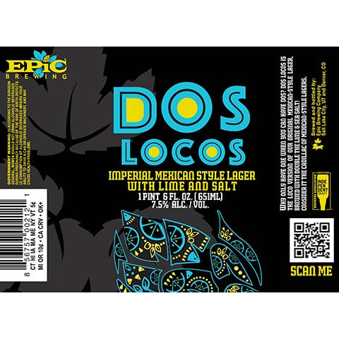 Epic Dos Locos Imperial Mexican Lager by Epic Brewing Company, beer label