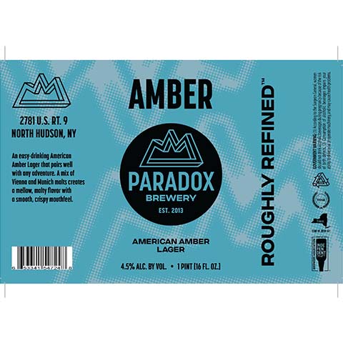 Paradox Amber Lager by Paradox Beer Co, beer label