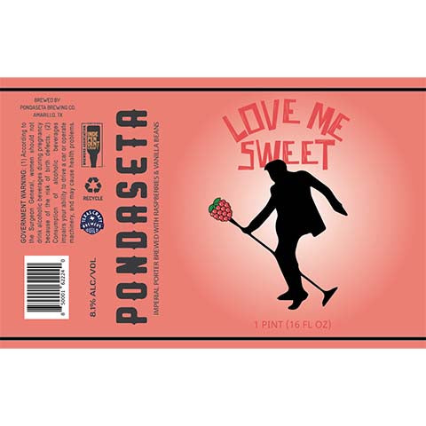 Pondaseta Love Me Sweet Imperial Porter by Pondaseta Brewing Co., beer label