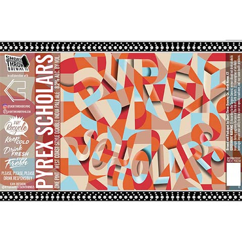 Short Throw Pyrex Scholars West Coast DIPA by Short Throw Brewing Co., beer label