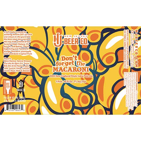 New Jersey Don't Forget the Macaroni IPA by New Jersey Beer Co, beer label