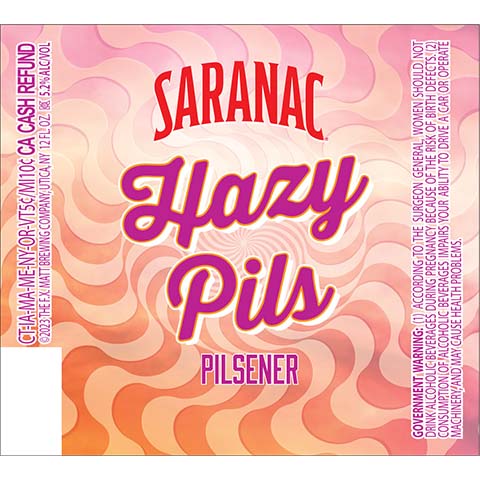 Saranac Hazy Pils by The F.X. Matt Brewing Company, beer label