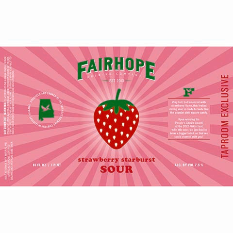 Fairhope Strawberry Starburst Sour by Fairhope Brewing Co, beer label