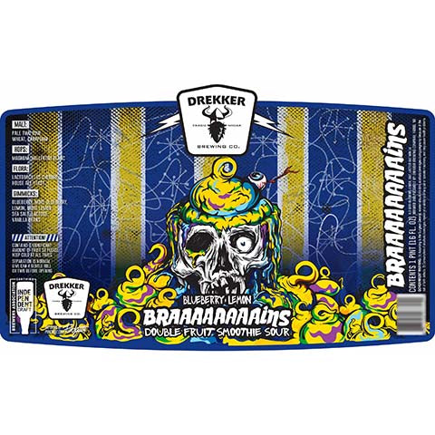 Drekker Blueberry Lemon Braaaaaaaaains Double Fruit Smoothie Sour by Drekker Brewing Company, beer label