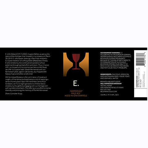 Hill Farmstead E. Age in Oak Barrels Pale Ale by Hill Farmstead Brewery, beer label