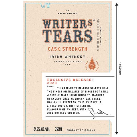 Writer's Tears Exclusive Release: 2022 Irish Whiskey by Walsh Whiskey, beer label