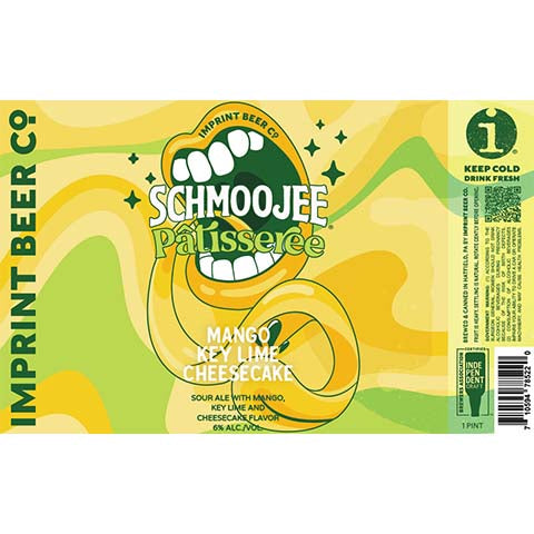 Imprint Schmoojee Patisseree Mango Key Lime Cheesecake Sour by Imprint Beer Company, beer label