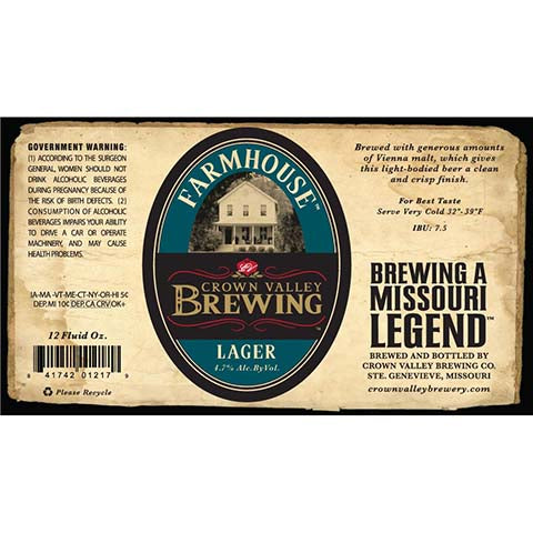 Crown Valley Farmhouse Lager by Crown Valley Brewing, beer label