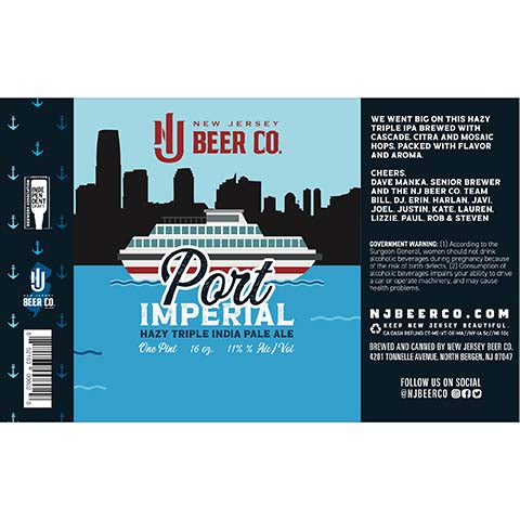 New Jersey Port Imperial Hazy TIPA by New Jersey Beer Co, beer label