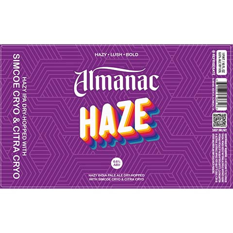 Almanac Haze Simcoe Cryo & Citra Cryo Hazy IPA by Almanac Beer Company, beer label