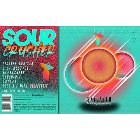 Skygazer Sour Crusher Grapefruit Sour Ale by SKYGAZER Brewing Co, beer label