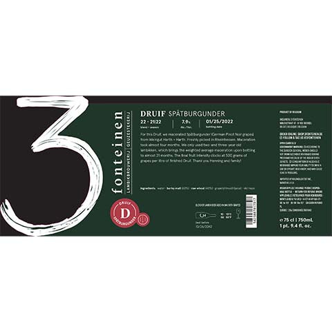 3 Fonteinen Druif Spätburgunder (season 21|22) Blend No. 22 by 3 Fonteinen, beer label