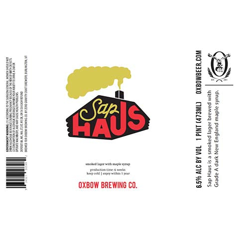 Oxbow Sap Haus Lager by Oxbow Brewing Co, beer label