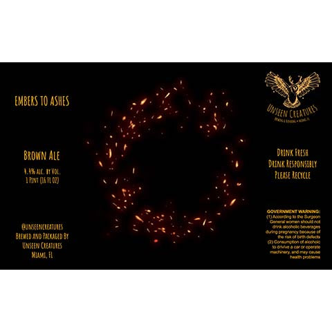 Unseen Creatures Embers To Ashes Brown Ale by Unseen Creatures Brewing & Blending, beer label
