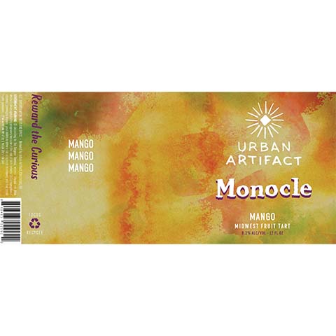 Urban Artifact Monocle Mango Midwest Fruit Tart Ale by Urban Artifact, beer label