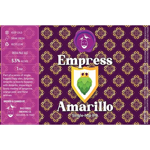 Bald Birds Empress Amarillo Single-Hop IPA by Bald Birds Brewing Co., beer label
