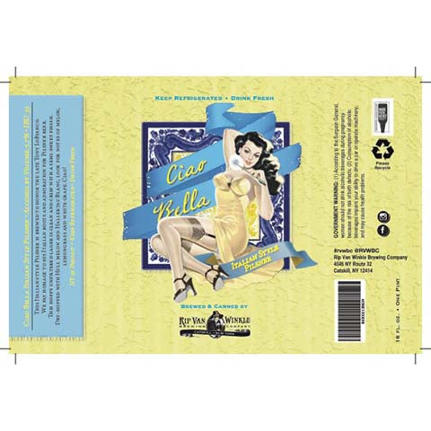 Rip Van Winkle Ciao Bella Italian Pilsner by Rip Van Winkle Brewing Co., beer label