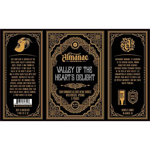 Almanac Valley of the Heart's Delight Sour Farmhouse Ale by Almanac Beer Company, beer label