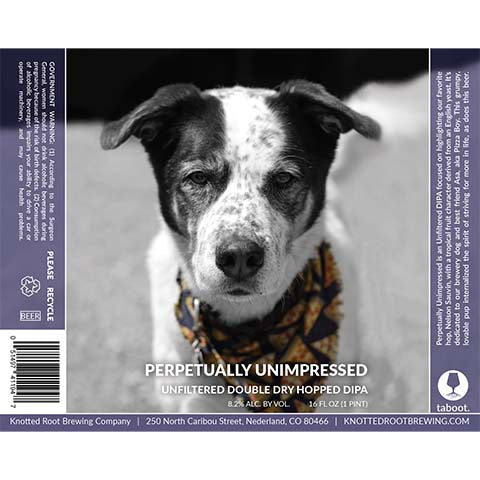Knotted Root Perpetually Unimpressed DDH DIPA by Knotted Root Brewing, beer label