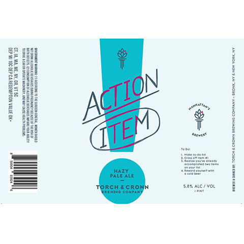 Torch & Crown Action Item Hazy Pale ALe by Torch & Crown Brewing Co., beer label