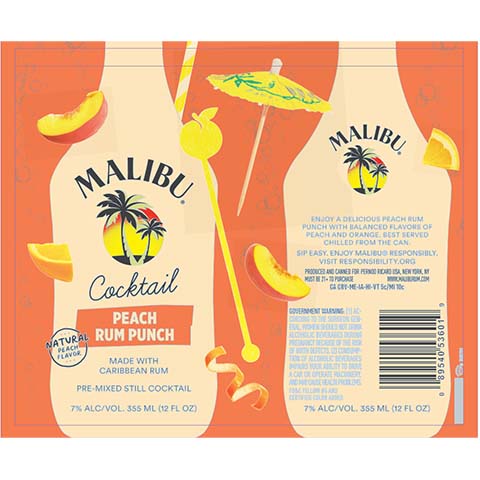 Malibu Peach Rum Punch by Malibu, beer label
