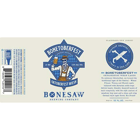 Bonesaw Bonetoberfest Oktoberfest Wiesn Lager by Bonesaw Brewing Co., beer label